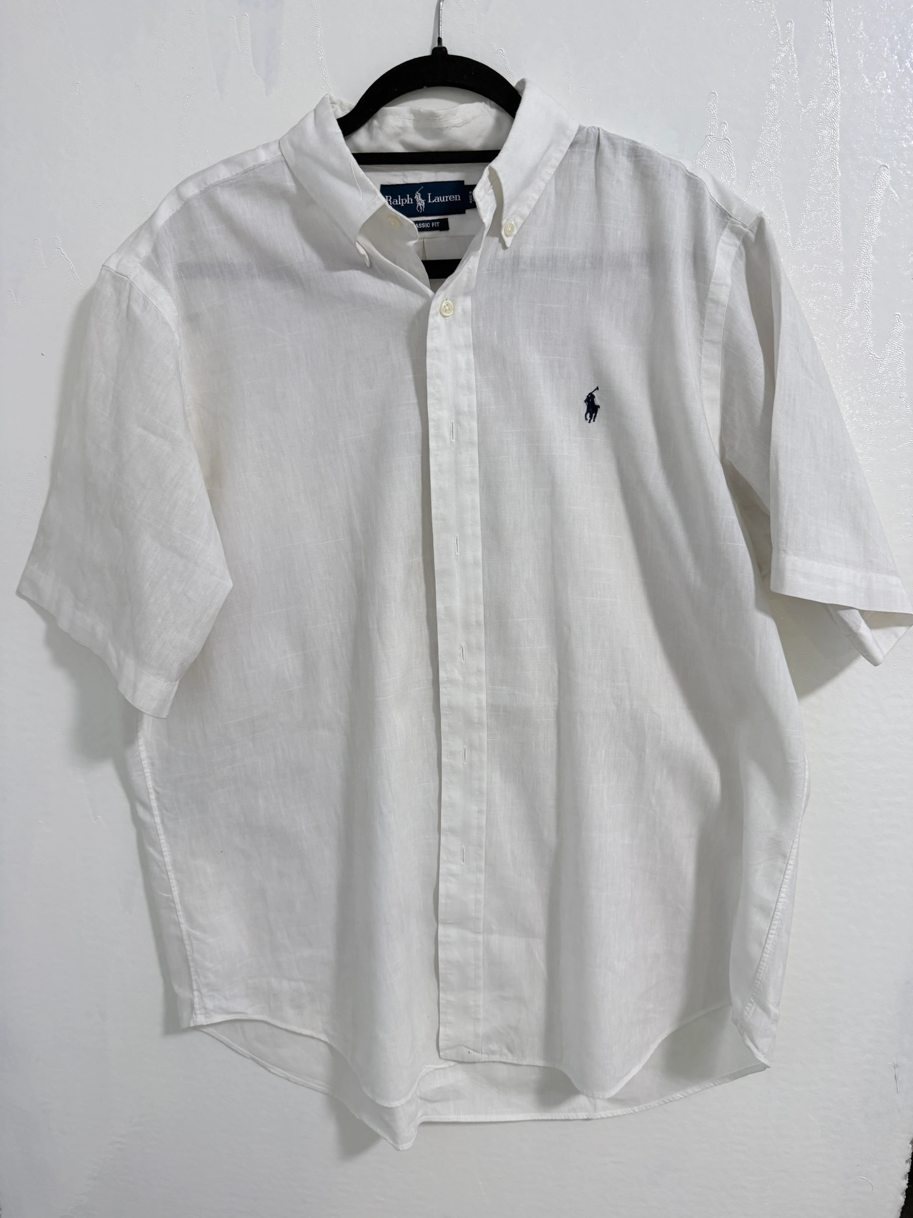 חולצת פשתן שרוול קצר לבנה · Polo Ralph Lauren